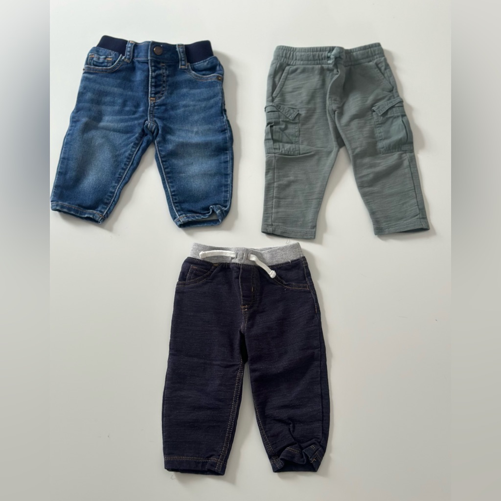 Stylish Kids Denim And Cargo Pants Set Of 3- Size 12 Months